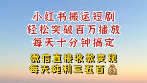 小红书搬运热门短剧,轻松爆流百万播放,每天引流几十人,搞个大几百块真的很简单-网创电课网
