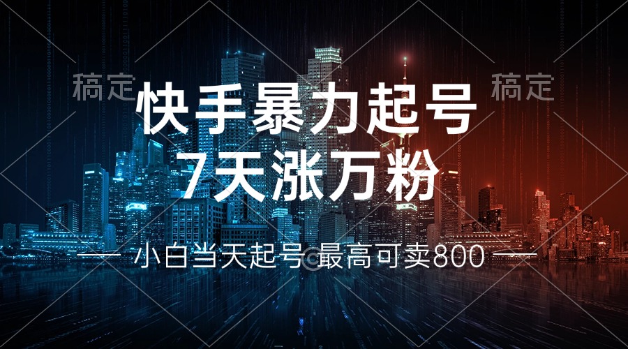 快手暴力起号，7天涨万粉，小白当天起号 多种变现方式，账号回收，单月…-网创电课网