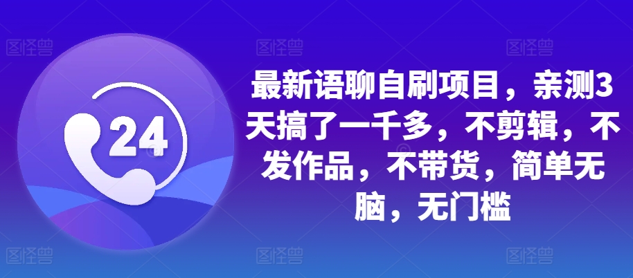 最新语聊自刷项目,亲测3天搞了一千多,不剪辑,不发作品,不带货,简单无脑,无门槛-网创电课网