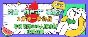 抖音葫芦式引流法，三分钟一条作品，单日引爆抖音500人精准创业粉丝群-网创电课网