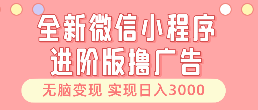 全新微信小程序进阶版撸广告 无脑变现睡后也有收入 日入3000+-网创电课网