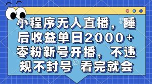 小程序无人直播，睡后收益单日2000+ 零粉新号开播，不违规不封号 看完就会-网创电课网