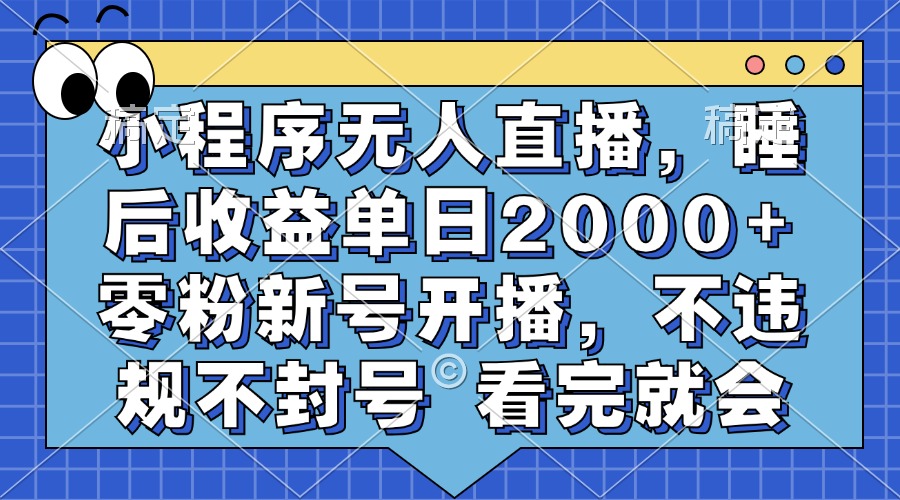 小程序无人直播，睡后收益单日2000+ 零粉新号开播，不违规不封号 看完就会-网创电课网