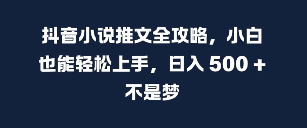 抖音小说推文全攻略，小白也能轻松上手，日入 5张+ 不是梦-网创电课网