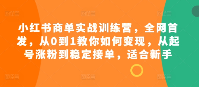 小红书商单实战训练营，全网首发，从0到1教你如何变现，从起号涨粉到稳定接单，适合新手-网创电课网