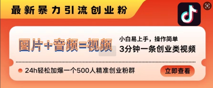 抖音最新暴力引流创业粉,3分钟一条创业类视频,24h轻松加爆一个500人精准创业粉群-网创电课网