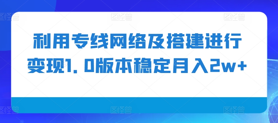利用专线网络及搭建进行变现1.0版本稳定月入2w+-网创电课网