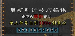 最新引流技巧揭秘,老平台爆粉玩法,单人单号日引300+创业粉,作品可直…-网创电课网