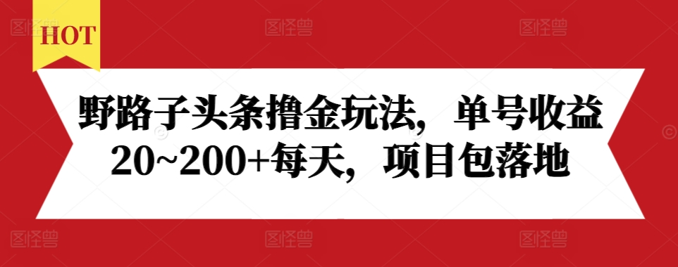 野路子头条撸金玩法，单号收益20~200+每天，项目包落地-网创电课网