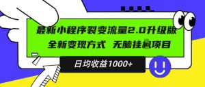 最新小程序升级版项目，全新变现方式，小白轻松上手，日均稳定1k-网创电课网