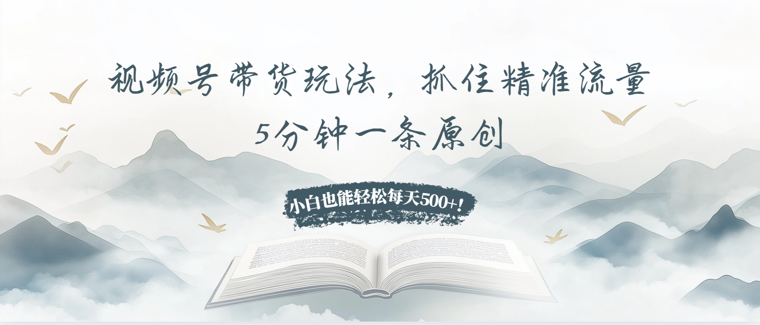 视频号带货玩法，抓住精准流量，5分钟一条原创，小白也能轻松每天500+！-网创电课网