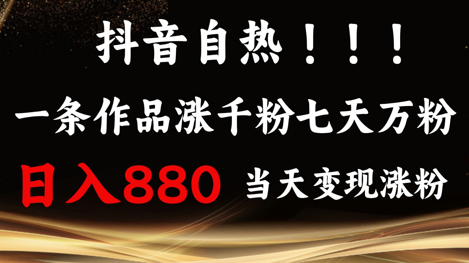 抖音小红书自热，一条作品1000粉，7天万粉，单日变现880收益-网创电课网
