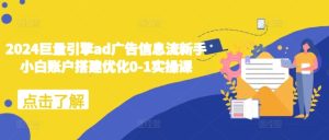 2024巨量引擎ad广告信息流新手小白账户搭建优化0-1实操课-网创电课网