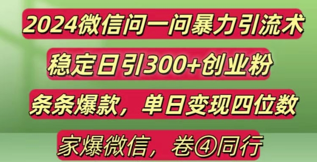 2024最新微信问一问暴力引流300+创业粉,条条爆款单日变现四位数-网创电课网