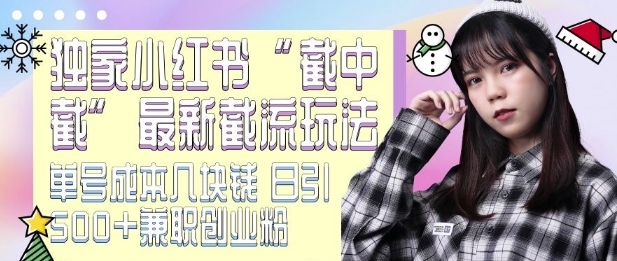 最新小红书截流玩法 独家截中截 单号成本几块钱 日引500+CY粉JZ粉-网创电课网