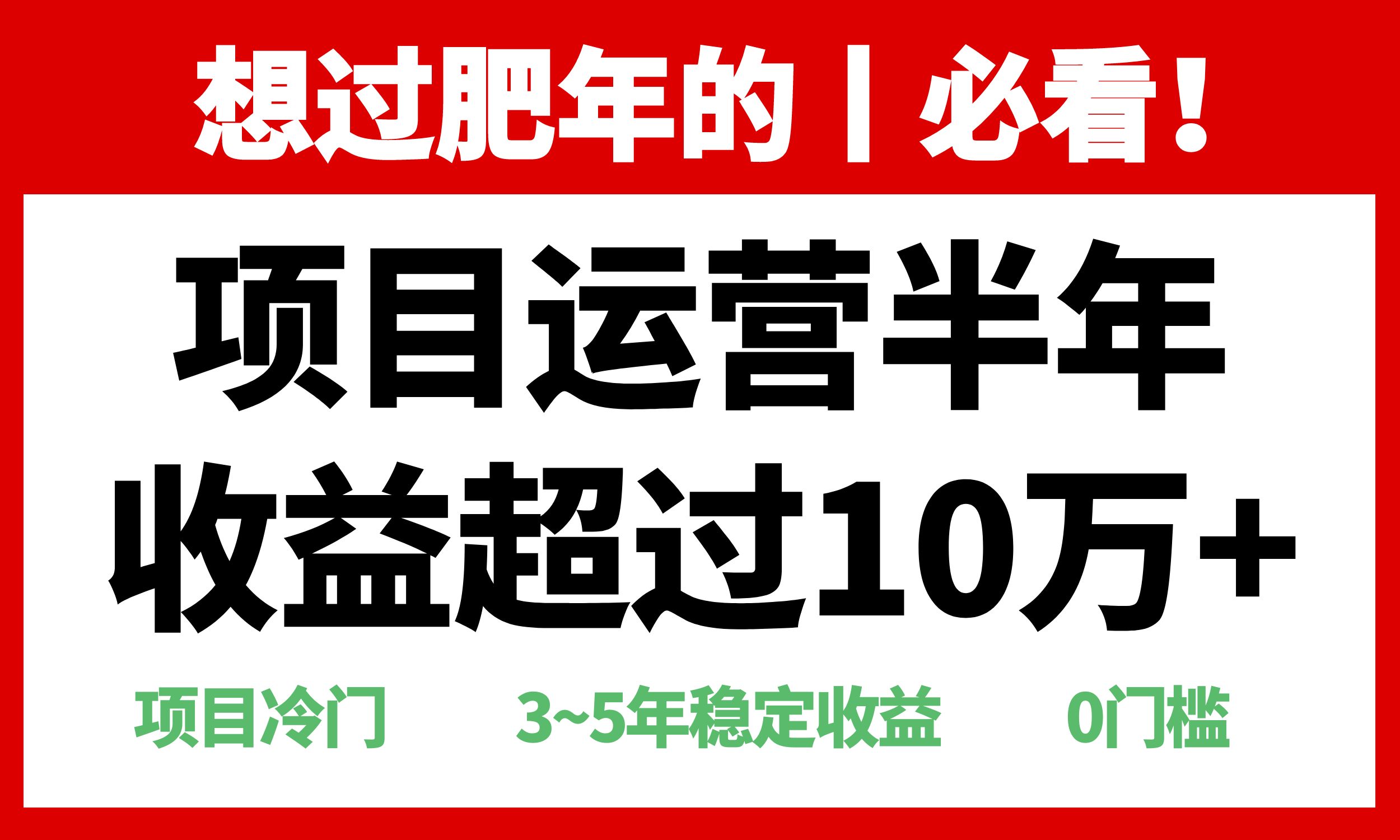 年前过肥年的必看的超冷门项目，半年收益超过10万+，-网创电课网