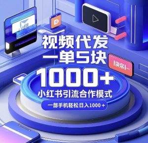 视频代发，一单5块，小红书引流合作模式，一部手机轻松日入多张-网创电课网