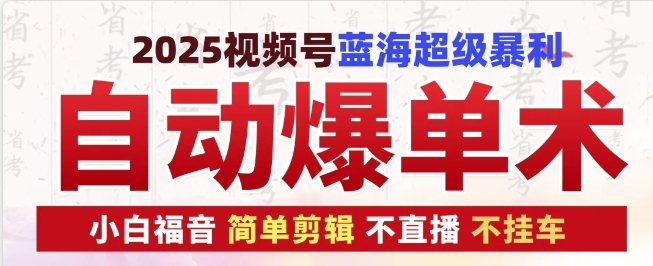 2025视频号蓝海超级暴利自动爆单术1.0 ,小白褔音 简单剪辑 不直播 不挂车-网创电课网