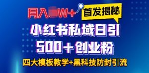 首发揭秘小红书私域日引500+创业粉四大模板，月入过W+全程干货!没有废话!保姆教程!-网创电课网
