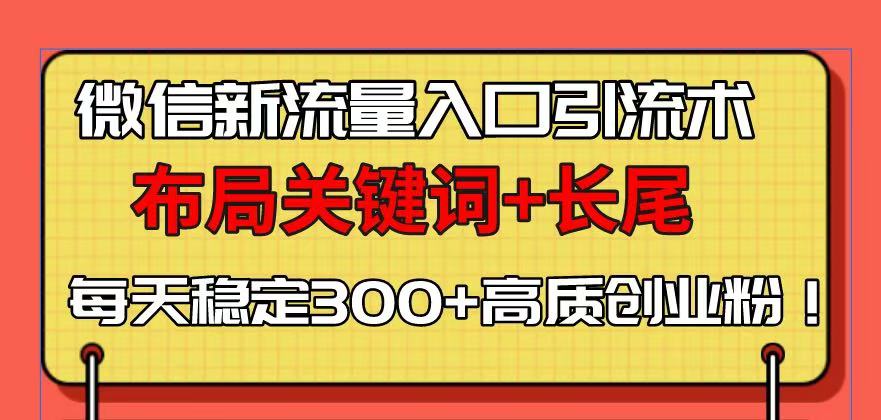 微信新流量入口引流术，布局关键词+长尾，每天稳定300+高质创业粉！-网创电课网