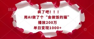 疯了吧!用AI做了个“会做饭的猫”,播放200万,单日变现1k-网创电课网
