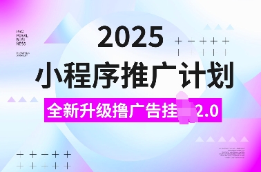 2025小程序推广计划,全新升级撸广告挂JI2.0玩法,日入多张,小白可做-网创电课网