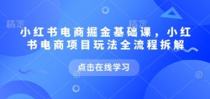 小红书电商掘金课，小红书电商项目玩法全流程拆解-网创电课网