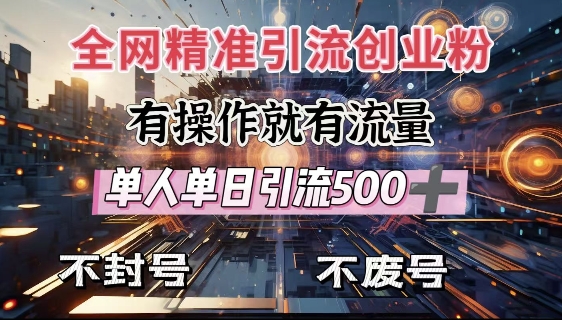 全网独家引流创业粉，有操作就有流量，单人单日引流500+，不封号、不费号-网创电课网