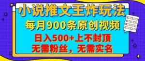 小说推文王炸玩法，一键代发，每月最多领900条原创视频，播放量收益日入5张，无需粉丝，无需实名-网创电课网