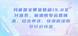 抖音图文带货教程15.0交付体系，新增账号运营锦囊、稳出单进、快速解决账号针对问题-网创电课网
