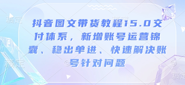 抖音图文带货教程15.0交付体系，新增账号运营锦囊、稳出单进、快速解决账号针对问题-网创电课网