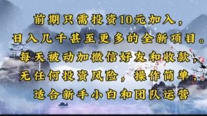前期只需投资10元加入,日入几千甚至更多的全新项目。每天被动加微信好…-网创电课网