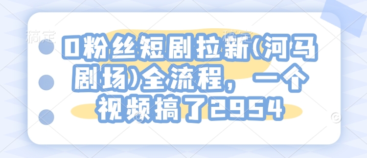 0粉丝短剧拉新(河马剧场)全流程，一个视频搞了2954-网创电课网