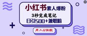 小红书素人爆粉，3秒完成笔记，日引500+兼职粉，月入5位数-网创电课网