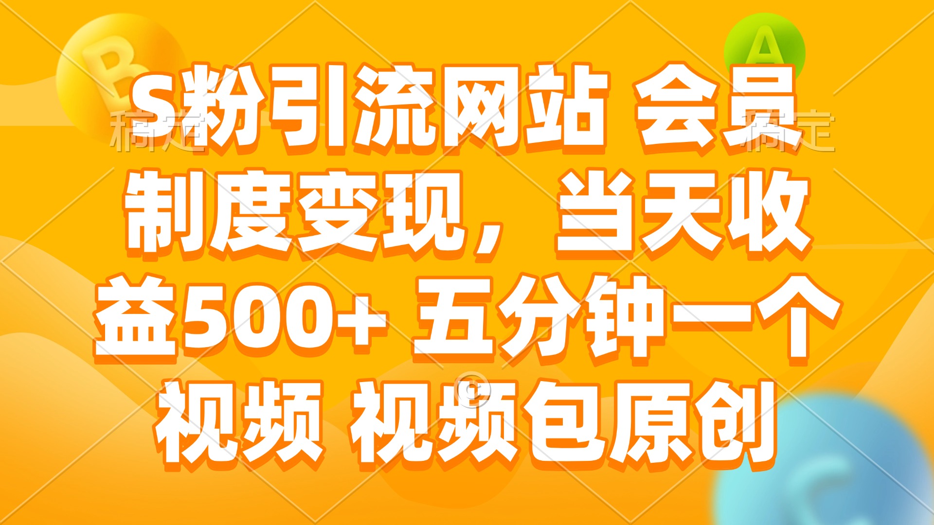 S粉引流网站 会员制度变现，当天收益500+ 五分钟一个视频-网创电课网